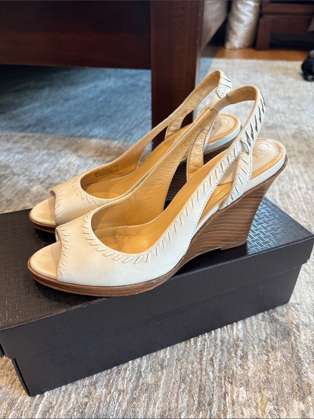Cole Haan Cream Leather Slingback Wedge Sandals
